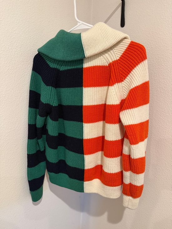 Women's Wool Zip Neck Contrast Stripe Colorblock Sweater - Picture 3 of 4